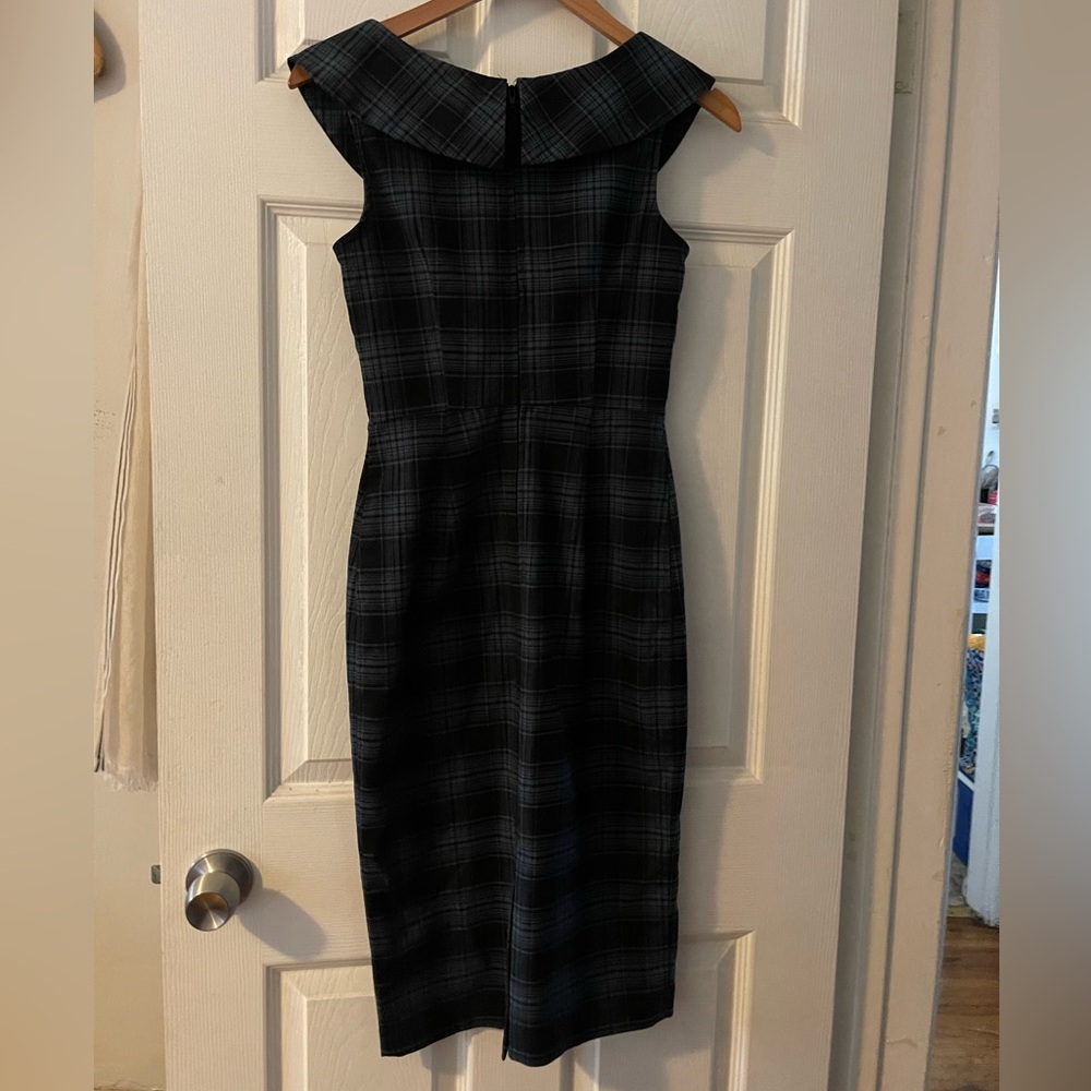Stop Staring Size Small Black Plaid Blue/black Bow-Accent Sheath Dress - Picture 5 of 5